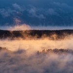 Islands of Lake Superior admist sea smoke at sunrise