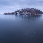 Black Beach on Lake Superior on a dark winter morning