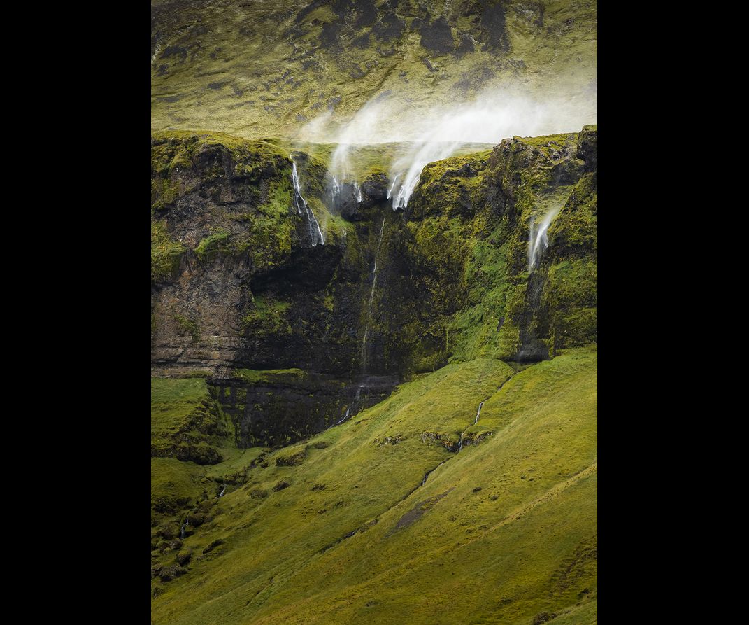 Waterfall blowing upwards in the wind