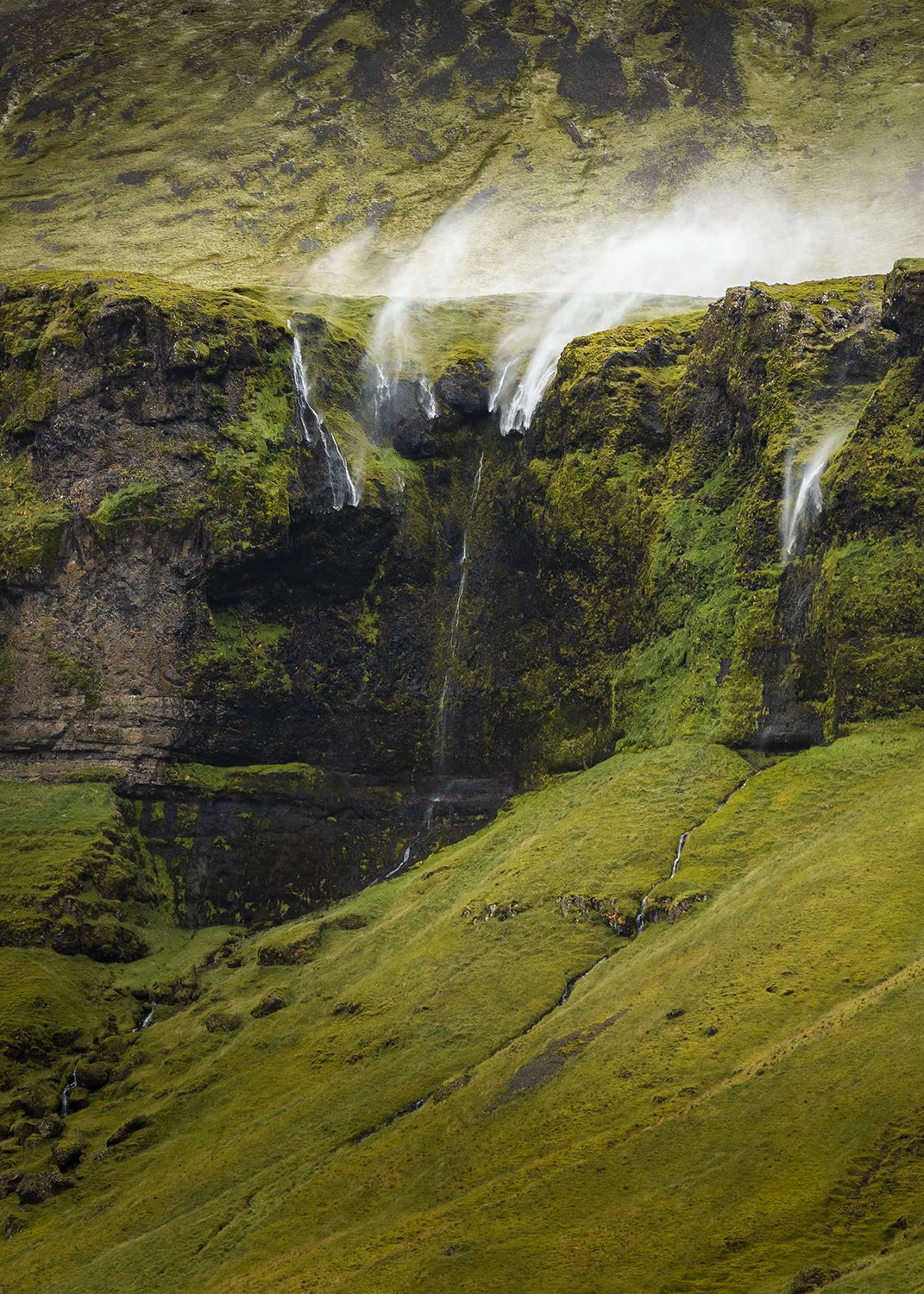 Waterfall blowing upwards in the wind